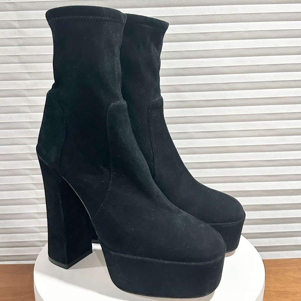 🌹STUART WEITZMAN🌹 Skyhigh Black Platform Booties In Black Size: 9 - Picture 7 of 14